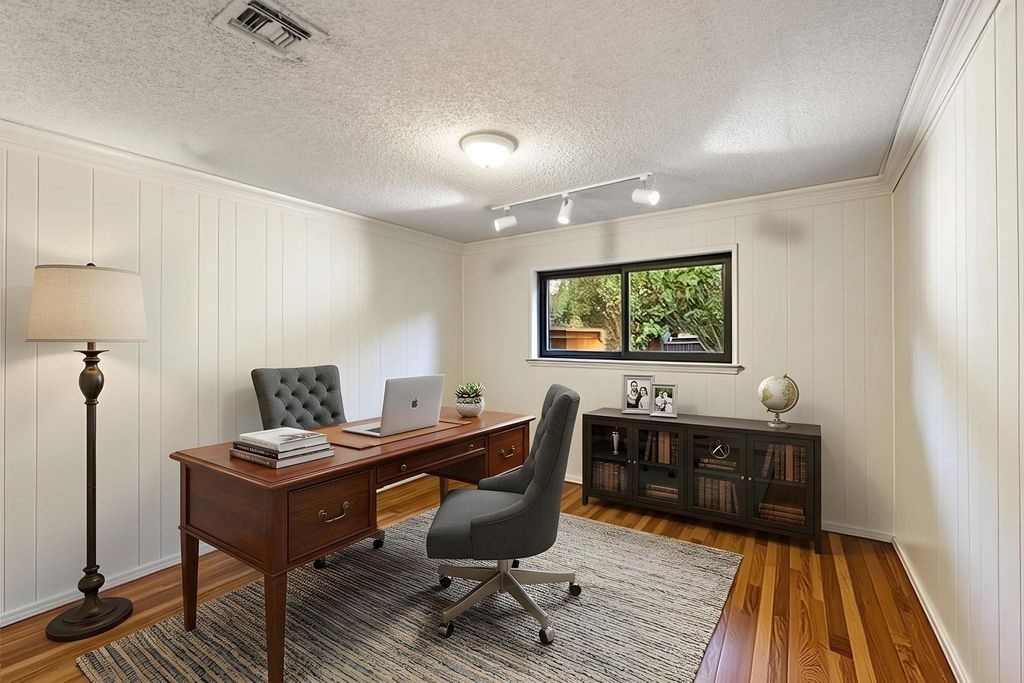 Home Office with Painted Paneling & Hardwoods